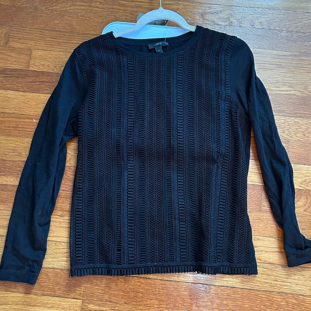 J. Crew black women’s shirt with lace front detail. NWT